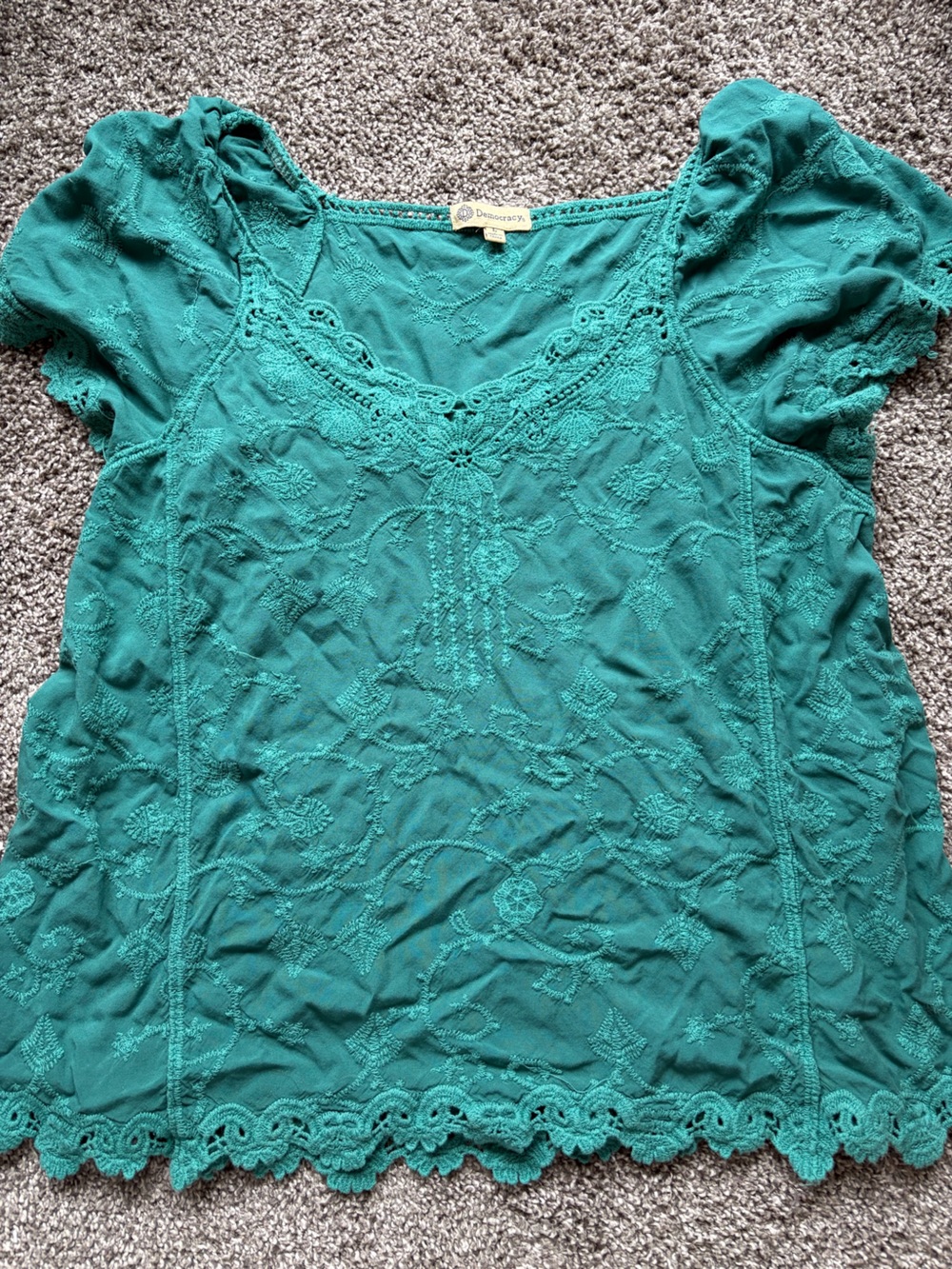 Democracy Teal Crochet-Trim top
